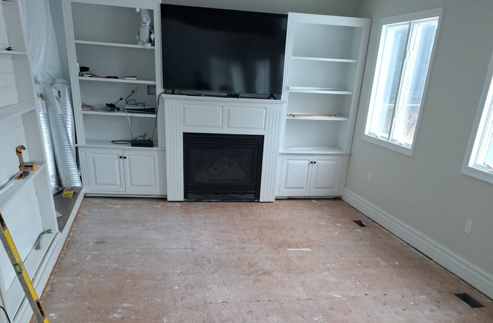 Finished plank flooring in a main living space