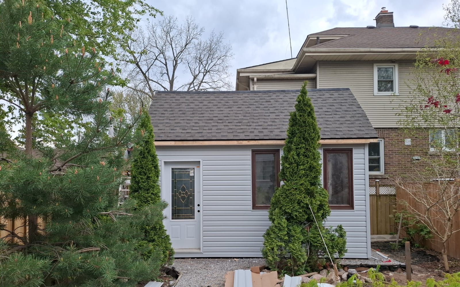Finished backyard shed build after exterior work was completed